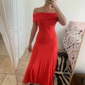 Aritzia Babaton Elegant Off-Shoulder Red Dress